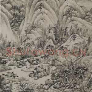清代 王鉴《王鉴仿董源山水画轴》国画山水作品图片鉴赏