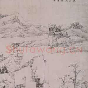 清代 弘仁《弘仁仿云林溪山野意图轴》国画综合作品图片鉴赏
