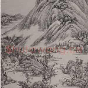 清代 奚冈《奚冈秋溪烟舍图轴》国画山水作品图片鉴赏