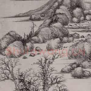 清代 奚冈《奚冈远水平林图轴》国画山水作品图片鉴赏