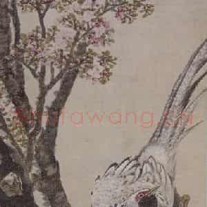 清代 任熊《任熊桃花锦鸡图轴》国画花鸟作品图片鉴赏