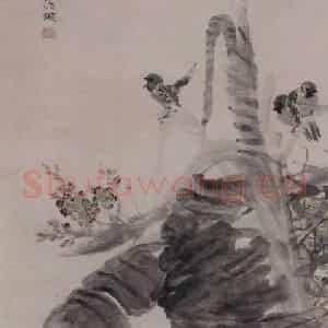 清代 任颐《任颐芭蕉小鸟图轴》国画花鸟作品图片鉴赏
