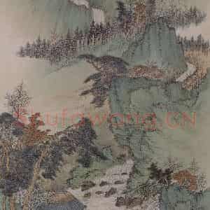 1928年 萧逊《萧逊秋亭碧岭图轴》国画山水作品图片鉴赏