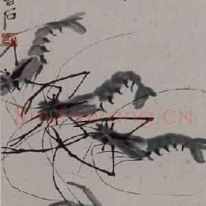 1955年 齐璜《齐璜鱼蟹虾图轴》国画花鸟作品图片鉴赏