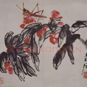 现代 齐璜《齐璜凤仙蝗虫图轴》国画花鸟作品图片鉴赏