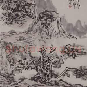 1944年 黄宾虹《黄宾虹写李檀园诗意山水图册》国画山水作品图片鉴赏