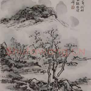 1944年 黄宾虹《黄宾虹写李檀园诗意山水图册》国画山水作品图片鉴赏