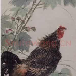 1946年 王雪涛《王雪涛芙蓉公鸡图轴》国画花鸟作品图片鉴赏