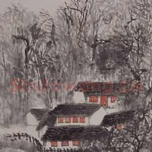1961年 石鲁《石鲁山居小景图轴》国画综合作品图片鉴赏