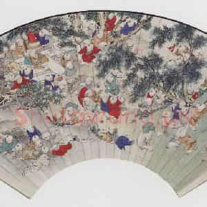 1945年 王叔晖《王叔晖百子图扇面》国画人物作品图片鉴赏