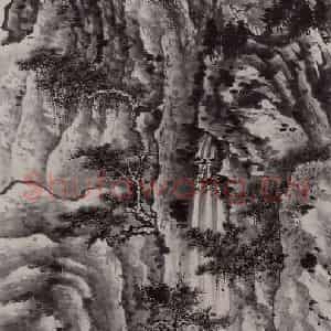 1960年 谢稚柳《谢稚柳夜雨飞泉图轴》国画山水作品图片鉴赏
