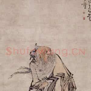 清代 黄慎《黄慎东方朔偷桃图轴》国画人物作品图片鉴赏
