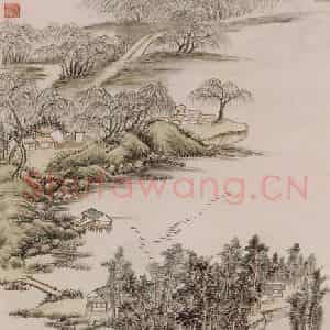 清代 董邦达《董邦达青溪落雁图轴》国画山水作品图片鉴赏