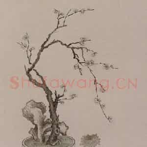清代 徐扬《徐扬梅兰盆景图轴》国画花鸟作品图片鉴赏