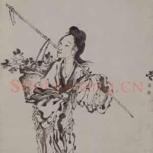 清代 闵贞《闵贞麻姑采药图轴》国画人物作品图片鉴赏