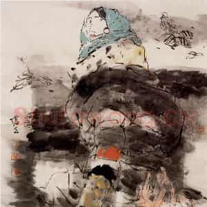 2000年 方增先《回眸》国画人物作品图片鉴赏