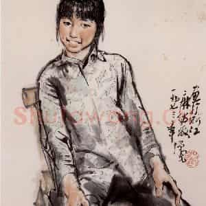 1973年 方增先《浙麻厂的小姑娘》国画人物作品图片鉴赏