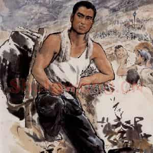 1975年 方增先《肖长春艳阳天插图之一》国画人物作品图片鉴赏