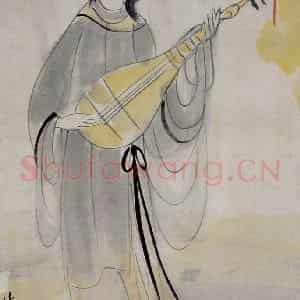 1961年 林风眠《弹唱》国画人物作品图片鉴赏