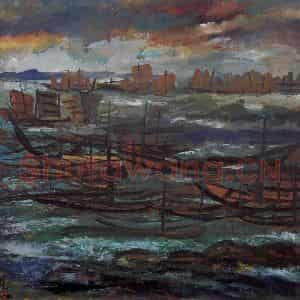 1978年 林风眠《海》国画山水作品图片鉴赏
