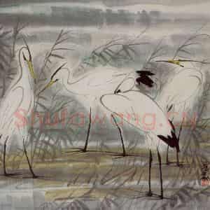 80年代 林风眠《鹭鸶》国画花鸟作品图片鉴赏