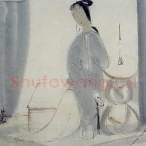 60年代 林风眠《思》国画人物作品图片鉴赏