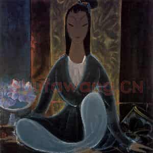 1960年 林风眠《端坐》国画人物作品图片鉴赏