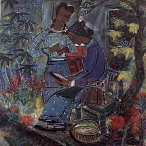 60年代 林风眠《绣鞋》国画人物作品图片鉴赏