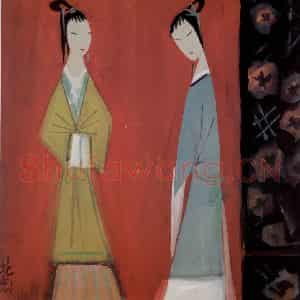 1963年 林风眠《交谈》国画人物作品图片鉴赏