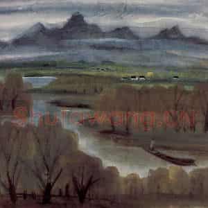 1961年 林风眠《江南》国画山水作品图片鉴赏
