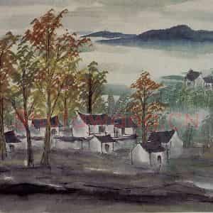 50年代 林风眠《村庄》国画山水作品图片鉴赏