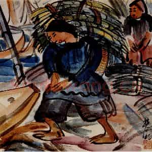 1939年 林风眠《江畔》国画人物作品图片鉴赏