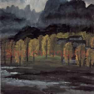 50年代 林风眠《山乡》国画山水作品图片鉴赏