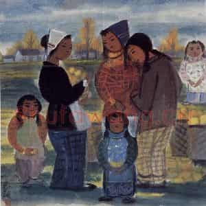 50年代 林风眠《农妇(收获)》国画人物作品图片鉴赏