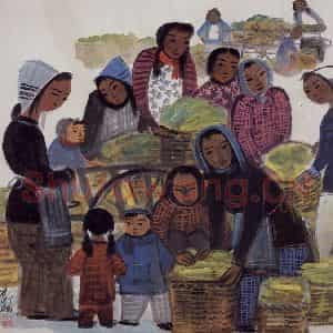 50年代 林风眠《农妇(集市)》国画人物作品图片鉴赏