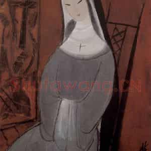 1952年 林风眠《修女》国画人物作品图片鉴赏