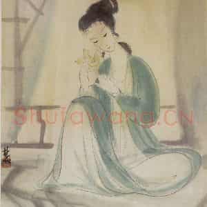 50年代 林风眠《荷花女》国画人物作品图片鉴赏