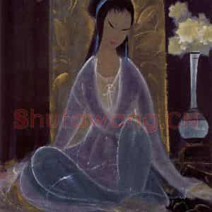 60年代 林风眠《蓝衣女》国画人物作品图片鉴赏