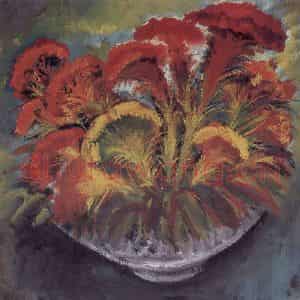 1961年 林风眠《鸡冠花》国画花鸟作品图片鉴赏
