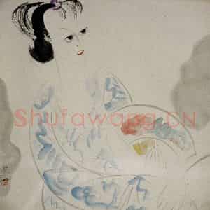 1947年 林风眠《花扇》国画人物作品图片鉴赏