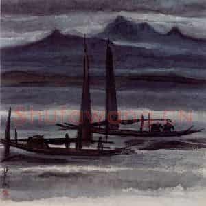 约40年代 林风眠《江上》国画山水作品图片鉴赏