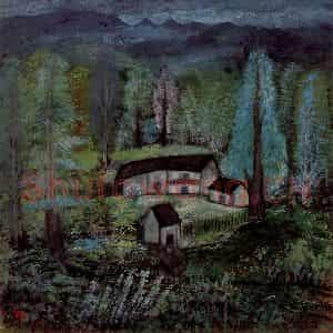 约40年代 林风眠《农舍》国画山水作品图片鉴赏