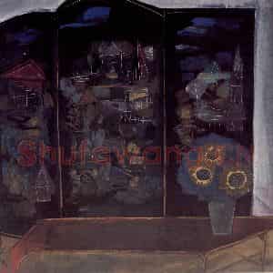 约40年代 林风眠《漆屏》国画综合作品图片鉴赏