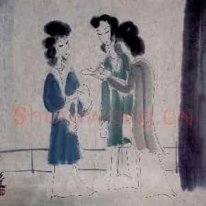 40年代 林风眠《三姐妹》国画人物作品图片鉴赏