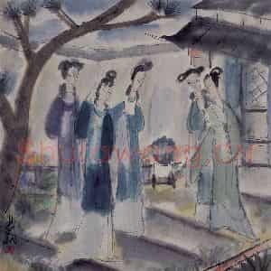 40年代 林风眠《游园》国画人物作品图片鉴赏