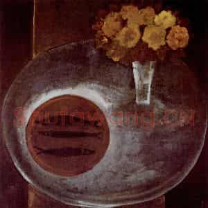 1951年 林风眠《黄龙鱼盘》国画花鸟作品图片鉴赏