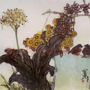 1993年 高冠华《篱落啾啾》国画花鸟作品图片鉴赏