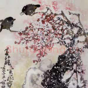1993年 高冠华《一天飞雪落纷纷》国画花鸟作品图片鉴赏