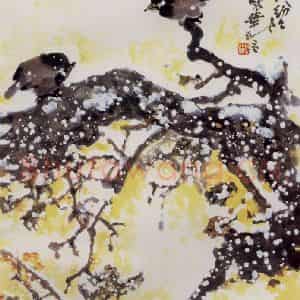 1995年 高冠华《飞雪落纷纷》国画花鸟作品图片鉴赏