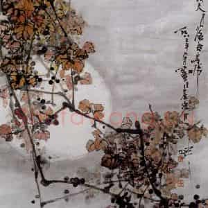 1981年 高冠华《霜天月落夜鸟啼》国画花鸟作品图片鉴赏